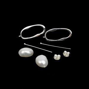 925 Sterling Silver Irregular Oval Earrings With Loops, 925 Sterling Silver Heapins (2pcs) & White Freshwater Cultured Pearls Approx 11x9mm (1 Pair)