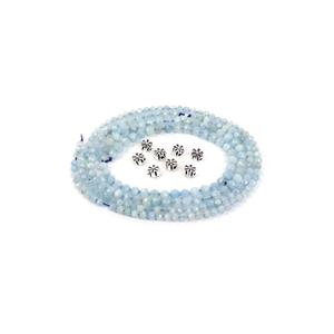Hydrangea- Aquamarine Faceted Rounds with Sterling Silver Flower Spacer Beads