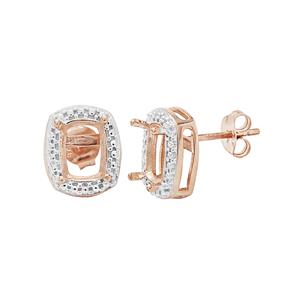 Rose Gold Plated 925 Sterling Silver Cushion Earring Mount (To fit 8x6mm gemstone) - 1 Pair