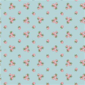 Poppie Cotton Garden Party Strawberries Sky Collection Fabric 0.5m