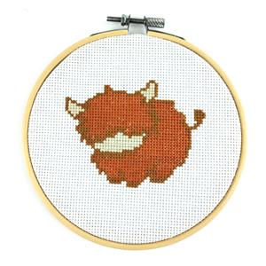 Hamish Highland Cow Cross Stitch Kit, 5 inch counted cross stitch kit - includes everything you need to complete the project. 
