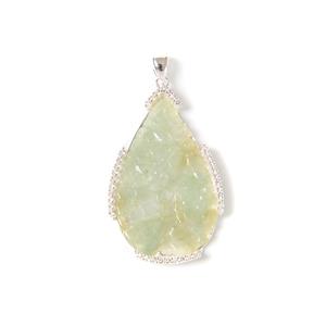 16ct Type A Oil Green Jadeite Carving Pendant, Approx 25x40mm, with 925 Sterling Silver Mount