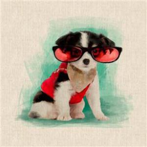 Chihuahua Red Glasses Linen Look Panel (0.46m x 0.46m)