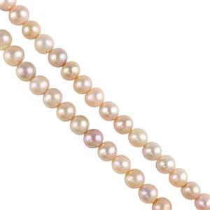 2 x 38cm Strands Natural Pink Freshwater Cultured Pearls Approx 7-8mm