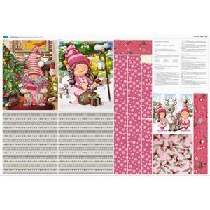 Debbi Moore Christmas Gnomes Pink Tote Bag Fabric Panel (140cm x 95cm)