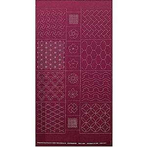 Sashiko Tsumugi Preprinted Geo 19 Deep Red Fabric Panel 108x61cm 