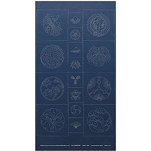 Sashiko Tsumugi Preprinted Kamon 19 Indigo Blue Fabric Panel 108x61cm