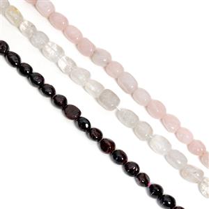 1410cts Red Garnet, Rose Quartz & White Crystal Oval Nuggets Approx 10x10 - 14x17mm, 38cm Strands