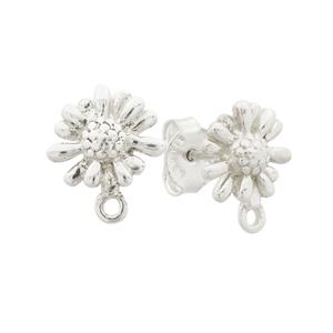 925 Sterling Silver Flower Shaped Earring Studs with End Loop, Approx 11x9mm (Pair of 1)