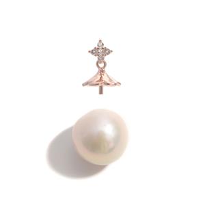 Rose Gold 925 Sterling Silver Drop Pendant With Topaz & Freshwater Cultured Pearls Round Approx 9.5-10mm