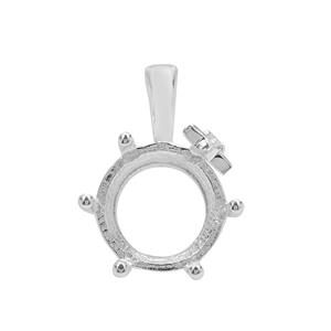 925 Sterling Silver Pendant Mount With White Zircon Round Star Detail (To fit 12mm Cabochon Gemstone)