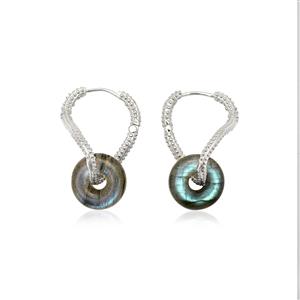 925 Sterling Silver Twisted Hoop Earring White Topaz with Labradorite Donut, Approx 14mm, (1 Pair)