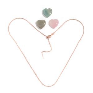 Rose Gold 925 Sterling Silver Gemstone Heart (Labradorite, Chinese Amazonite and Rose Quartz 18mm)  with 20inch Chain with Slider Bead 