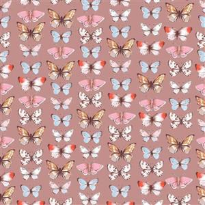 Farm Meadow Butterflies Mauve Fabric 0.5m