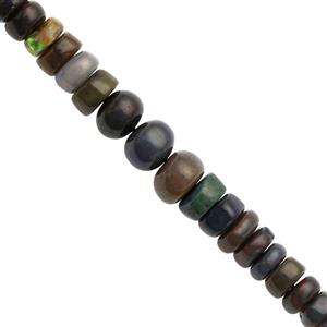 15cts Black Ethiopian Opal Graduated Plain Rondelle Approx 3x1 to 6x3mm, 16cm Strand With Spacers