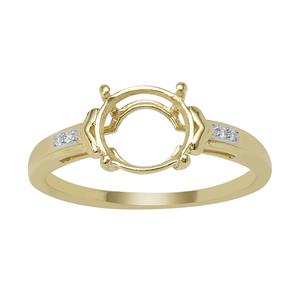 9ct Gold Round Ring Mount (To fit 8x8mm gemstone) With 4 Diamonds