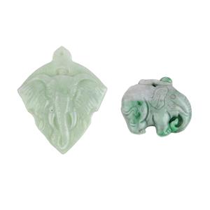 Type A Burmese Jadeite Carved Elephant Pendant & Type A Tri-colour Jadeite Carved Elephant