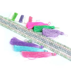 Type A Jade Tassel Necklace Kit; Tri Colour Jade Rounds, 3 x Tassel & 3 x Cords