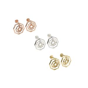 925 Sterling Silver Starburst Earrings with Screw Stud & White Topaz, Approx 17mm