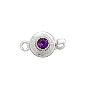 925 Sterling Silver Gemstone Box Clasp Approx 16x9mm With 0.28cts Amethyst Round Faceted 