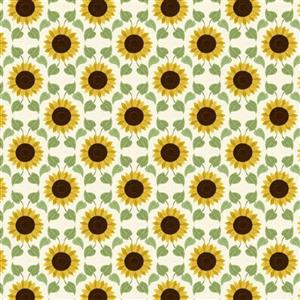 Lewis & Irene Sunflowers Collection Symmetrical Sunflowers Cream Fabric 0.5m