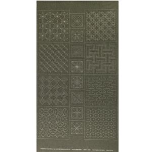 Sashiko Tsumugi Preprinted Geo 20 Dark Green Fabric Panel 108x61cm