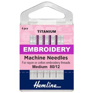 Hemline Sewing Machine Needles Titanium Embroidery Pack of 4