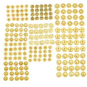 Gold Color Base Metal Bead Caps Bundle, 10 Designs (20pcs In Each Design), 200pcs