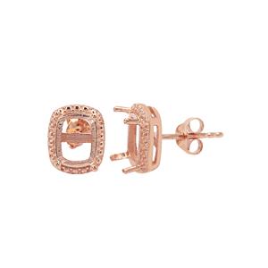 Rose Gold Plated 925 Sterling Silver Cushion Cut Earring Mounts With Side Detail (To fit 8x6mm gemstone) - 1 Pair