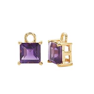 Gold Plated 925 Sterling Silver Square Charm With 1.50cts Amethyst Approx 5mm (2pcs)