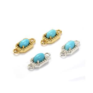 925 Sterling Silver Sleeping Beauty Turquoise Connector (Oval 5x3mm), Approx 12x5mm, 2pcs