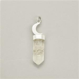 16cts Clear Quartz Point With 925 Sterling Silver Moon Bail Cap