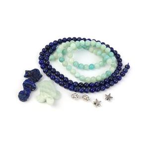 Little Mermaid - Lapis Lazuli Sea Horse , Amazonite Sea Turtle, Lapis Lazuli Rounds, 38cm Strand, Amazonite Rounds, 38cm Strand