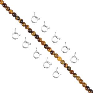 Protector -  Yellow Tigers Eye Plain Rounds Approx 4mm, 38cm Strand & 925 Sterling Silver 