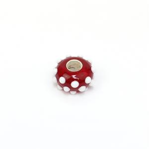 Preciosa Red/White Polka Dot Round Lampwork Bead Approx. 9x18mm (1pk)