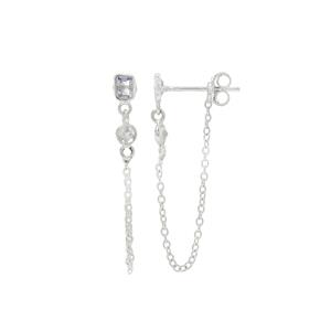 925 Sterling Silver Pair of Earrings with Cushion Tanzanite and White Topaz