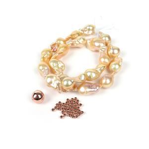 Papaya Freshwater Cultured Baroque Pearls, Rose Gold Plated 925 Spacer Beads & Clasp In Box