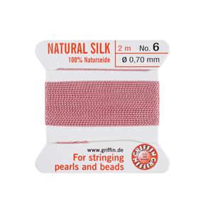 Silk Thread, Size 06 (.70 mm, .028 in) - Dark Pink, with needle, 2 m (6.5 ft)