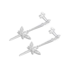 925 Sterling Silver Dragonfly Earrings Approx 40mm Drop with White Topaz, 1pair