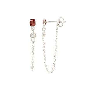 925 Sterling Silver Pair of Earrings with Cushion Fissure-Filled Ruby and White Topaz