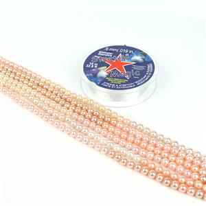 Its a Kind of Magic; 6mm x 3m Pink Ombre Shell Pearl Rounds with 10m Clear Stretch Magic Cord