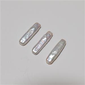 White Freshwater Cultured Bar Pearls Approx 6x23mm With 3pcs 925 Sterling Silver Pegs