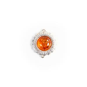 Baltic Cognac Amber Sterling Silver Sunflower Connector, Approx. 21x24mm