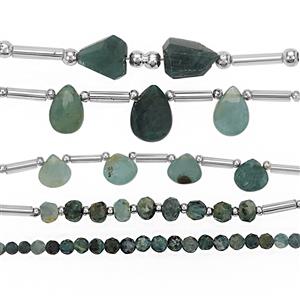 20cts Grandidierite Graduated Faceted Multi Shapes & Size Strand with Spacers ( Pack of 5) 