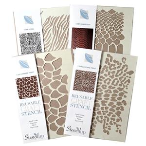 Stencil Up Animal Print Bundle - Set of 4 Stencils inc; Giraffe, Leopard, Snakeskin, Zebra