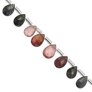 22cts Rainbow Color Tourmaline Faceted Pear Approx 5x4 to 9x6mm, 20cm Strand With Spacers