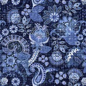 Dan Morris Treasured Collection Floral Paisley Navy Fabric 0.5m