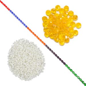 Rainbow Long Bicone & Gold Fire Polished Glass Bracelet Project With Downloadable Instruct