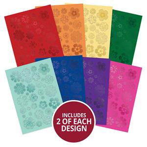 Rainbow Brights Floral Embellishments, Contains 16 x 350gsm A4, foiled & die-cut embellishment sheets (2 sheets in each of 8 foil / Adorable Scorable 