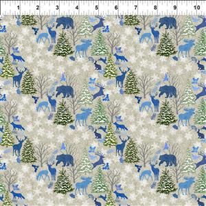 Jason Yenter Natures Winter Collection Snowy Woodland Blue Fabric 0.5m